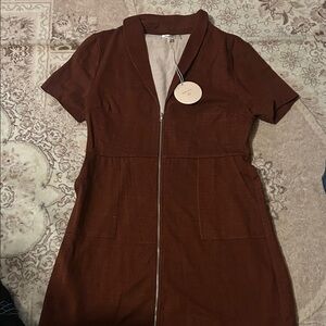 Wild Honey Brown Zip-Front Mini Dress